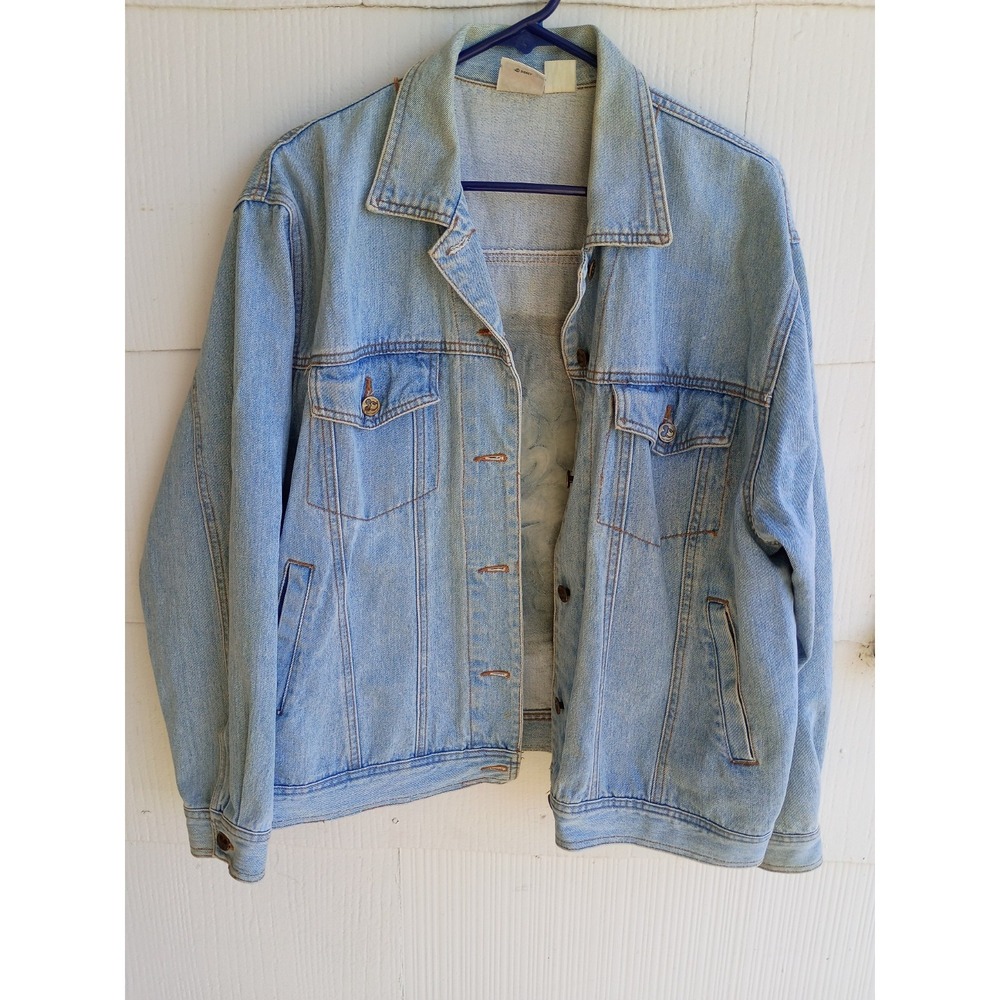 Mickey And Co Denim Blue Jean Jacket Women 90s Western Button Large Logo